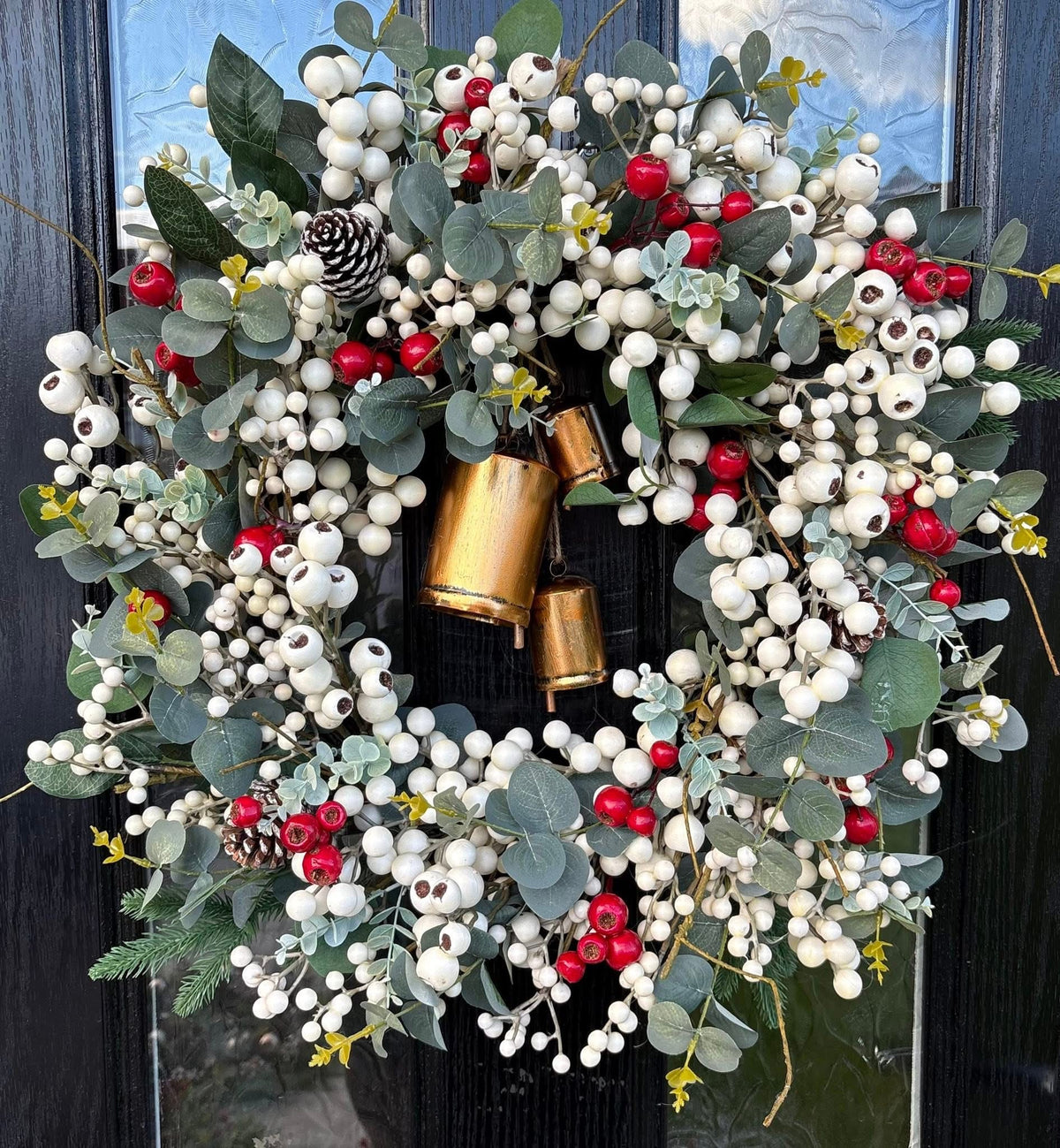 Rustic Bell White and Red Berry Wreath