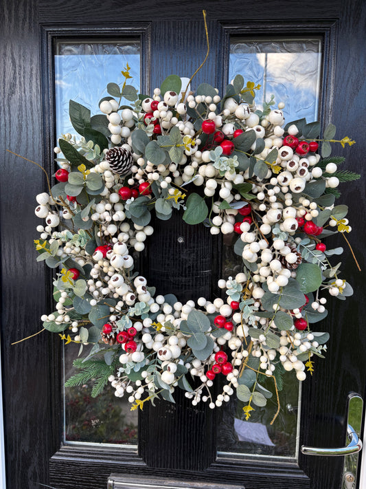 Rustic White and Red Berry Wreath