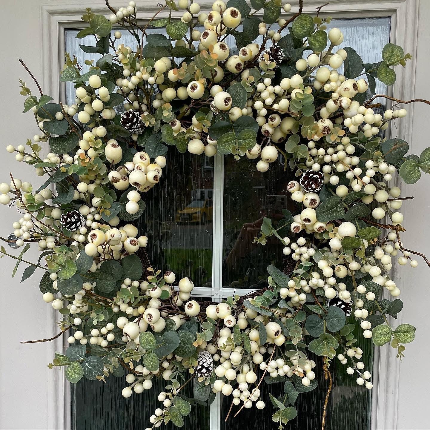 White Rustic Berry Cone Wreath Large