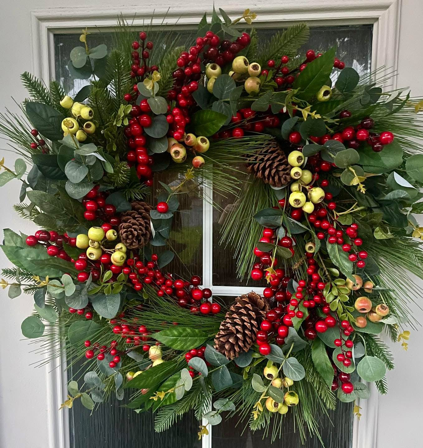 XL Red and Green Berry Cone Wreath Large