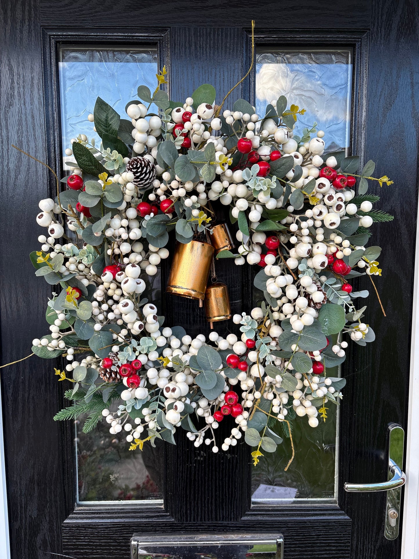 Rustic White and Red Berry Bell Wreath