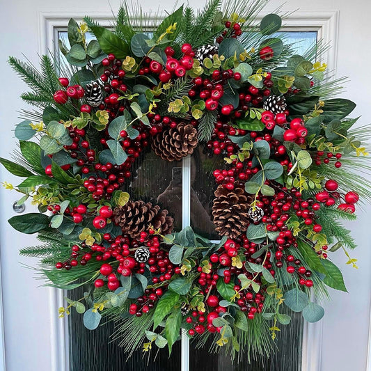 XL Red Berry Cone Wreath Large 70cm