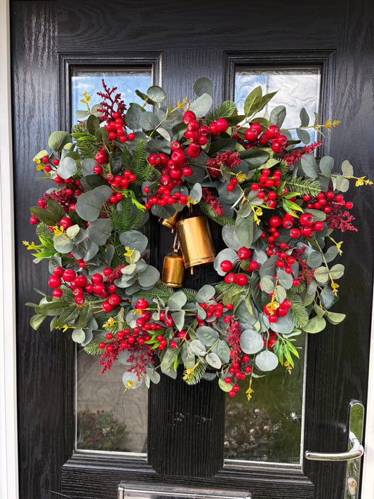 Classic Red Berry Bell Eucalyptus Wreath