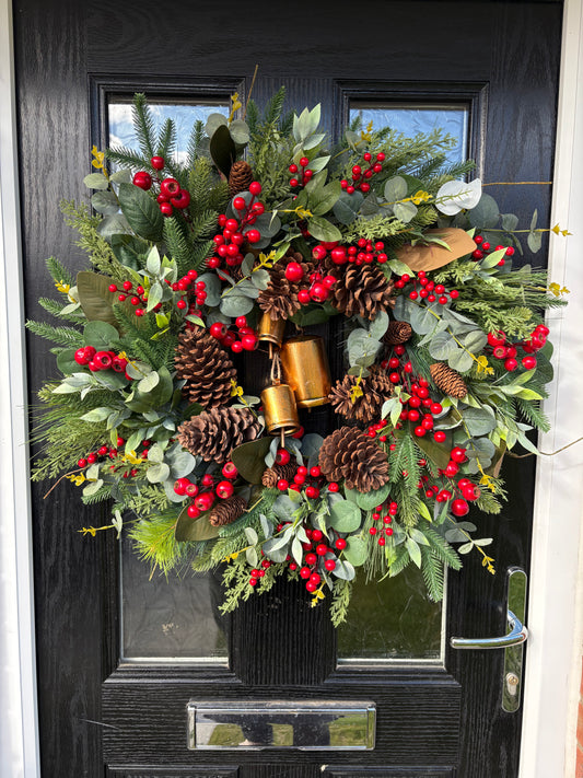 Luxe Pinecone Snowberry Bell Wreath