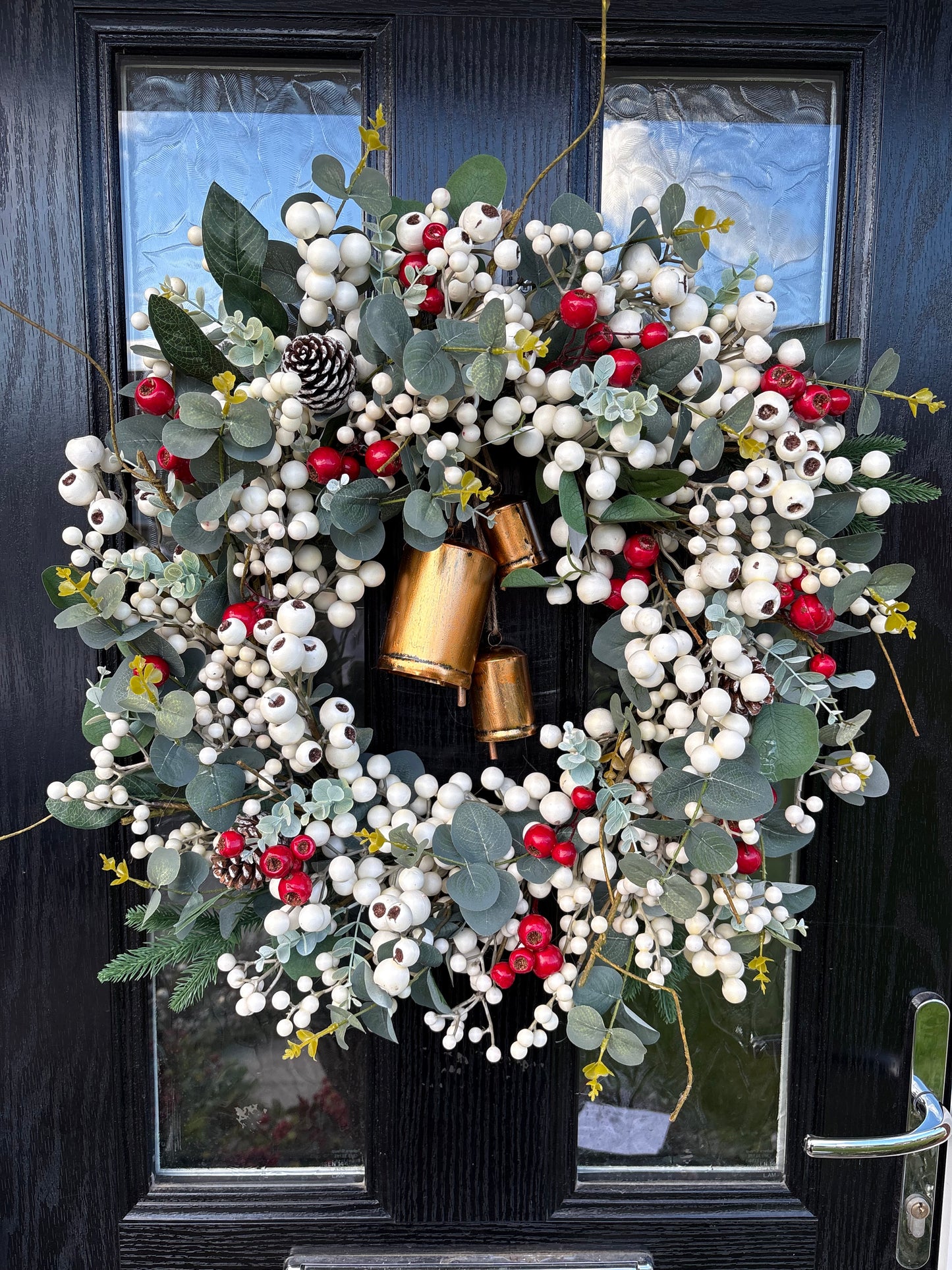 Rustic White and Red Berry Bell Wreath